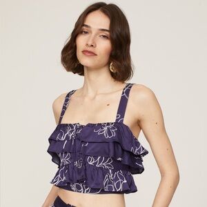 JASON WU Ruffle Satin Crop Top Size 0 Purple Floral Cottagecore Resortwear Party